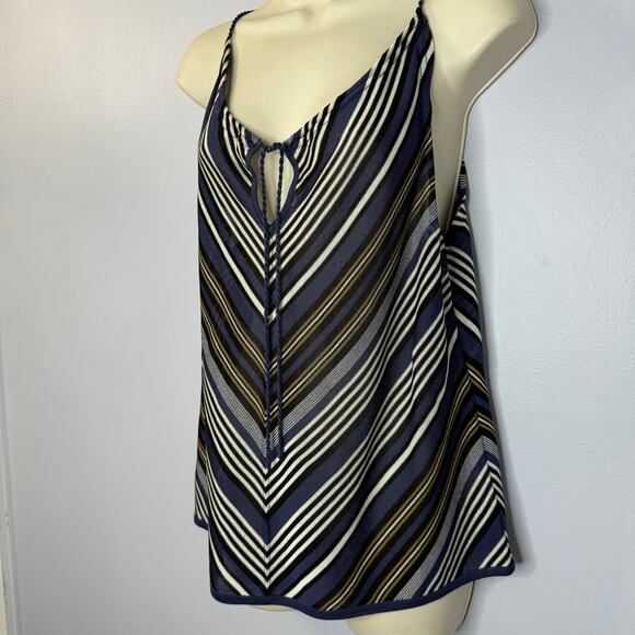 Escada Silk Knit Chevron Striped Top Tie Front Sleveeless Minimalist Womens 44 L - Picture 6 of 11